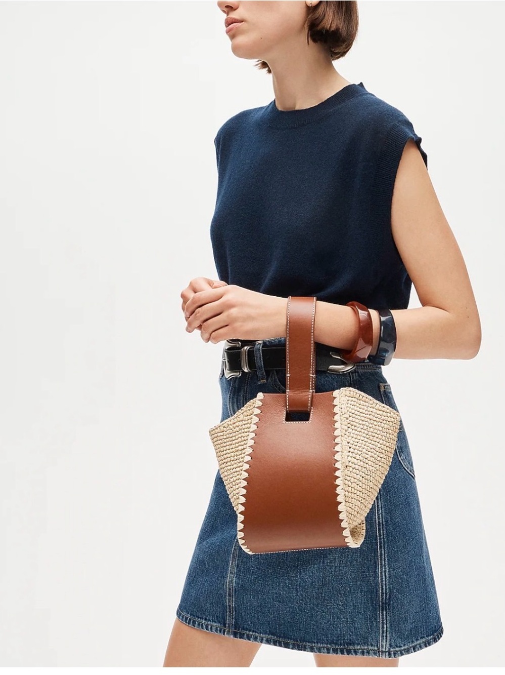 NWT J. Crew Top-handle bag in handknotted straw and leather